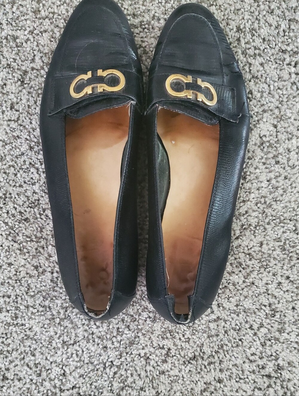 Black Leather Loafer Flats with Gold Accent